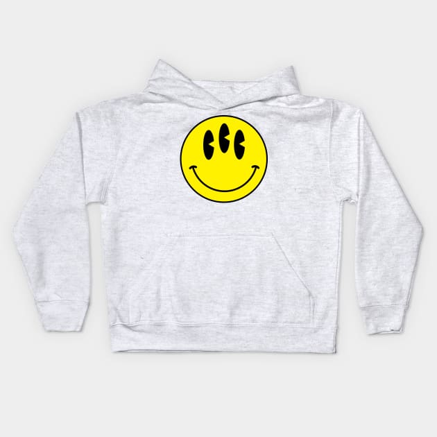 Trippy 90s acid house three eyed smiley face Kids Hoodie by shannlp